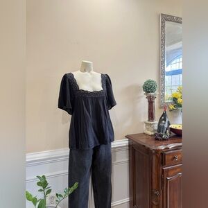 Sezane Black Lace Trim Blouse